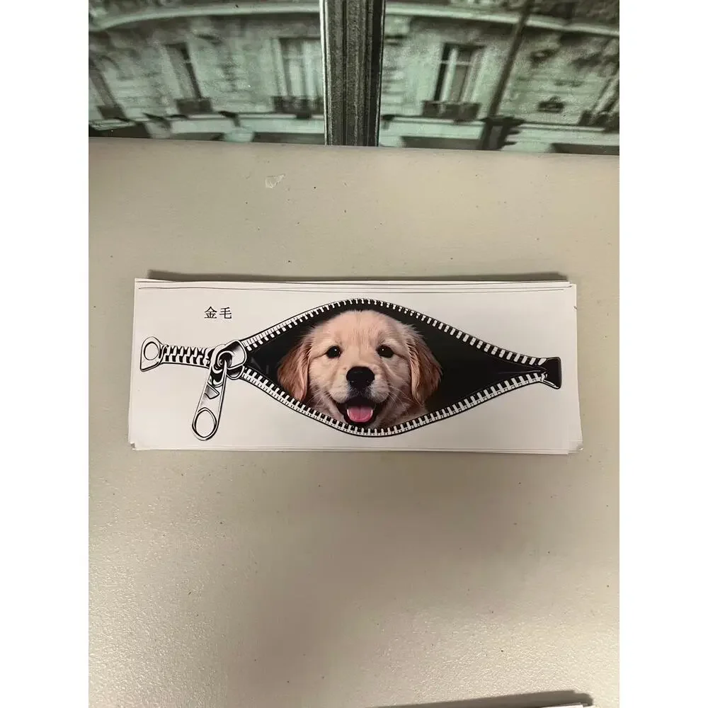 3D Cartoon Pet Peeking Window Decal with Zipper View